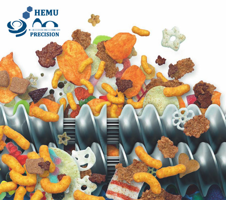 modular twin screws for food and snack extrusion